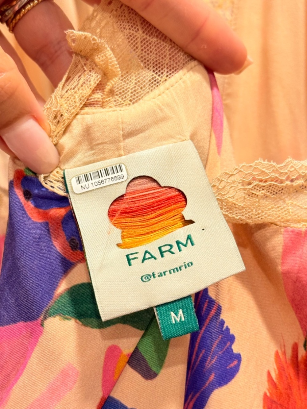 Farm Rio Fairies Sand Viscose Slip Midi Dress Boho Tropical Vacation Size Medium - Picture 13 of 16